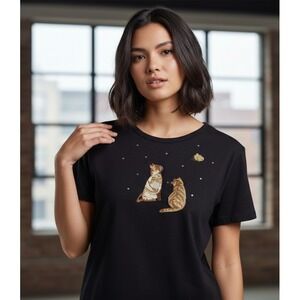 The Quacker Factory Women's Size Large Black Short Sleeve Crew-Neck T-Shirt